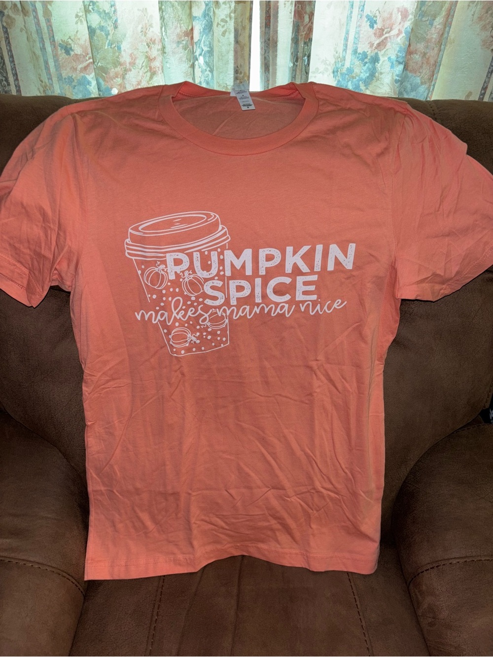 BRAND NEW Bella Canvas Pumpkin Spice Graphic Tee - Coral